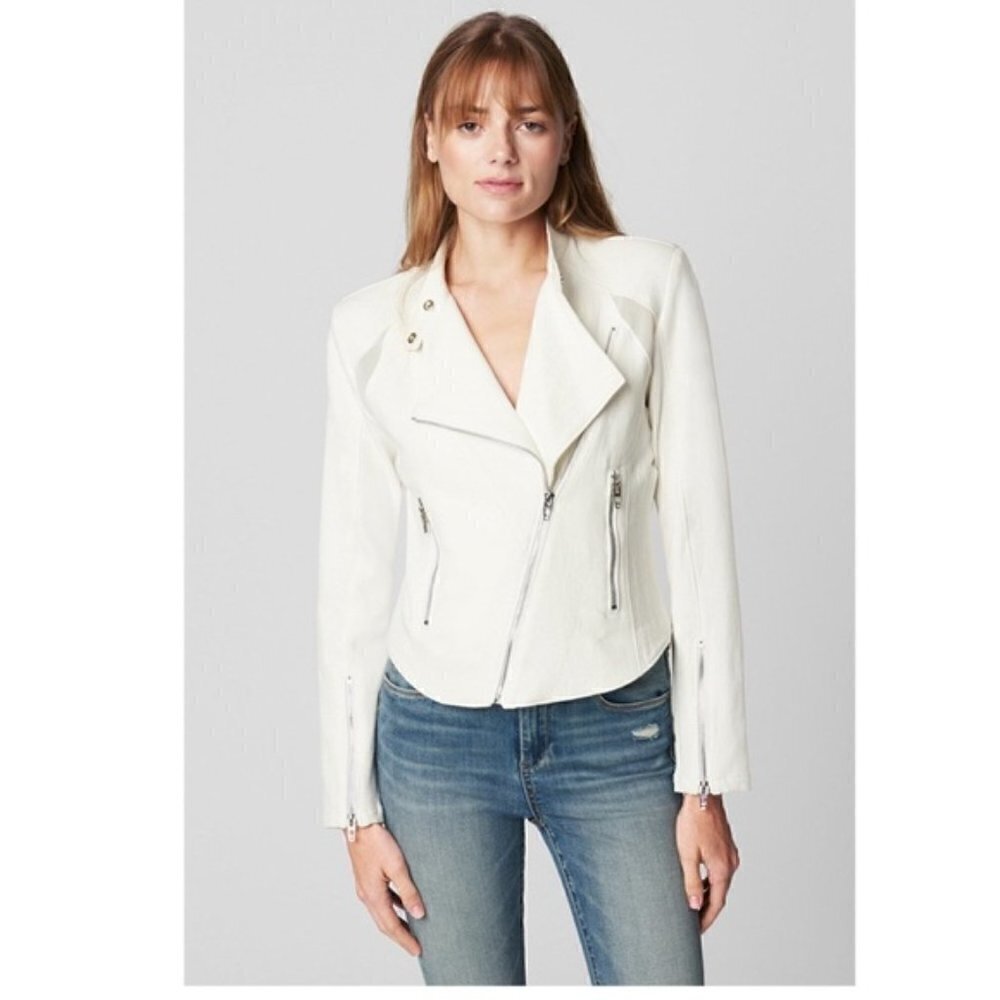BlankNYC White Cotton So Icy Mesh Detail Moto Jacket M